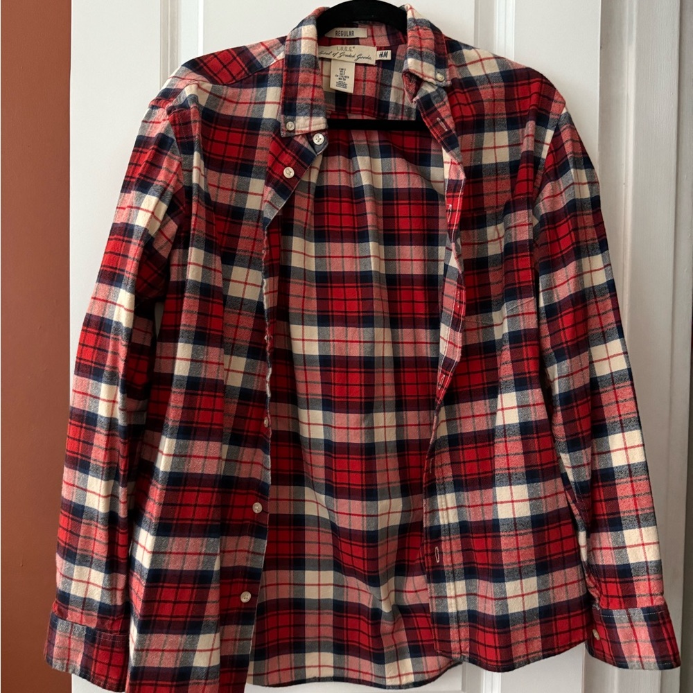 H&M Red and Cream Plaid Button-Down Shirt